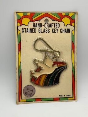 Vintage Nanco Dove Rainbow Hand Crafted Stained Glass Key Chain SEALED